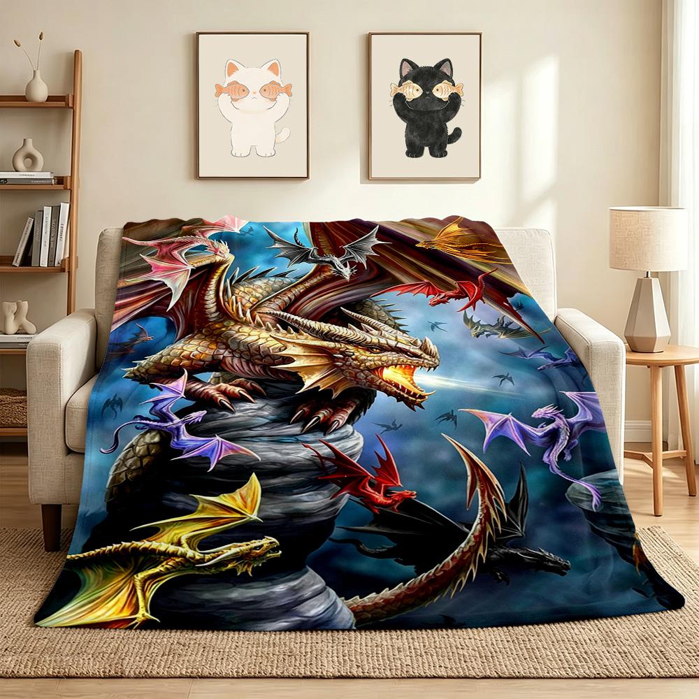 Dragon Fantasy Flannel Blanket Throw Blanket Soft Warm Sofa Bed Camping Home Decor Unique Christmas Gift Cs92244