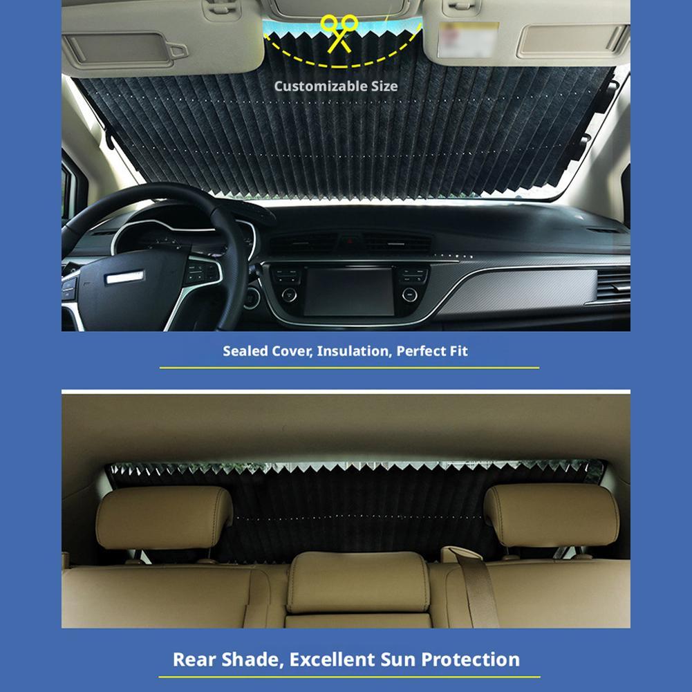 46-70cm Car Front/Rear Window Sun Shade Windshield Curtains UV Protection Automatic Retractable Light Blocking Board for Car SUV