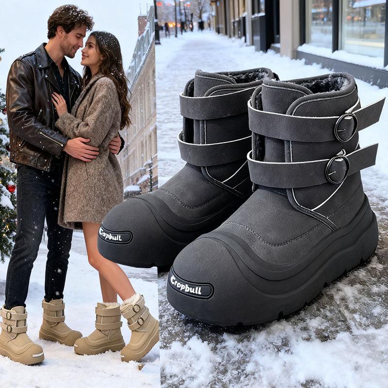 Winter velvet open smile snow boots women's American ugly cute big head Martin boots women's thermal boots couple cotton shoes