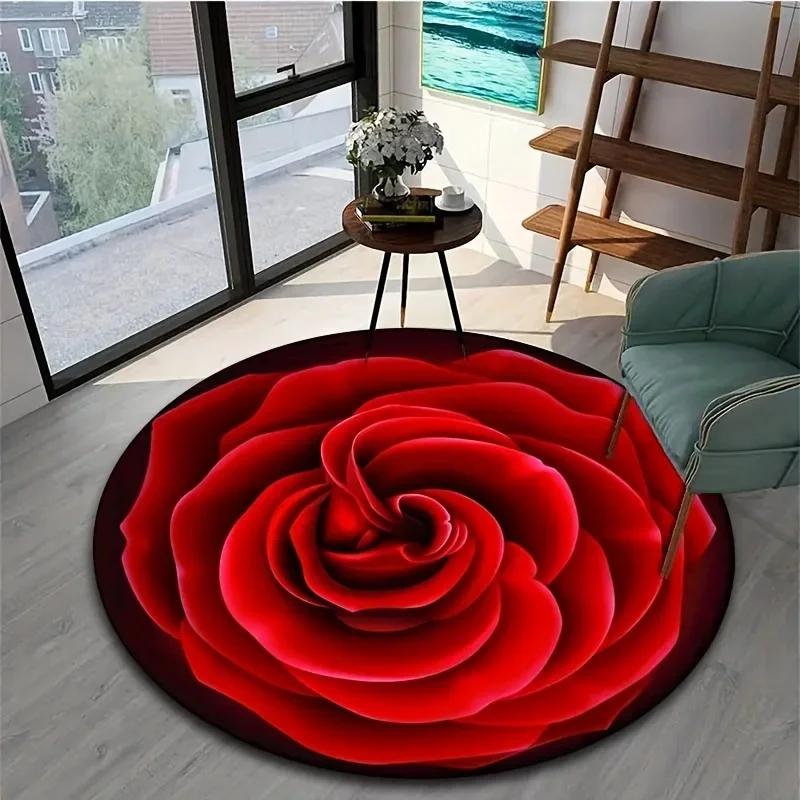 3D Dream Flower Rose Daisy Print Round Carpet Balcony Floor Mat Bathroom Living Room Home Yoga Coffee Mats Home Decorative Rug