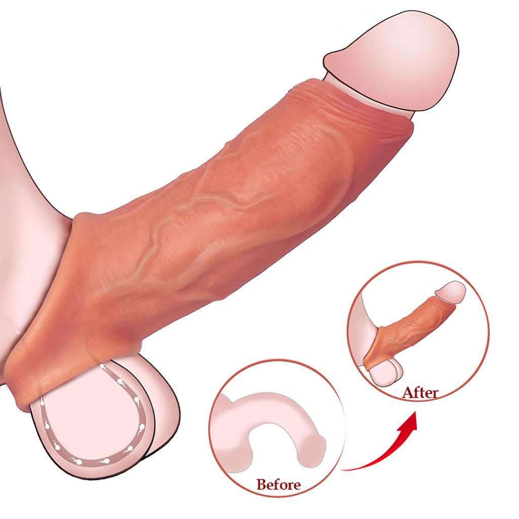 Penishülle Extender Penishülle,Wiederverwendbare Penishülle Penispumpe,Silikon Penisvergrößerungshülle,Verzögerte Ejakulation Starke Erektion, Sexspielzeug für Erwachsene