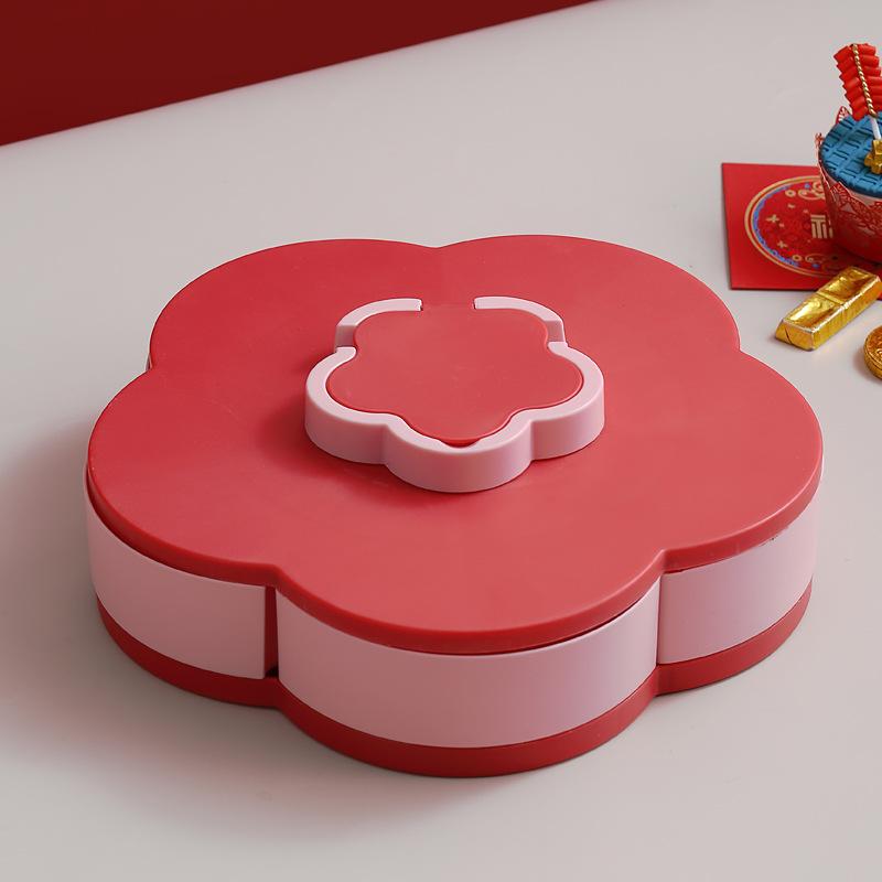 Petal Shape Rotating Candy Box Snack Nut Box Flower Candy Fruit Plate Food Storage Case Two Deck Dried Fruit Storage Organizer