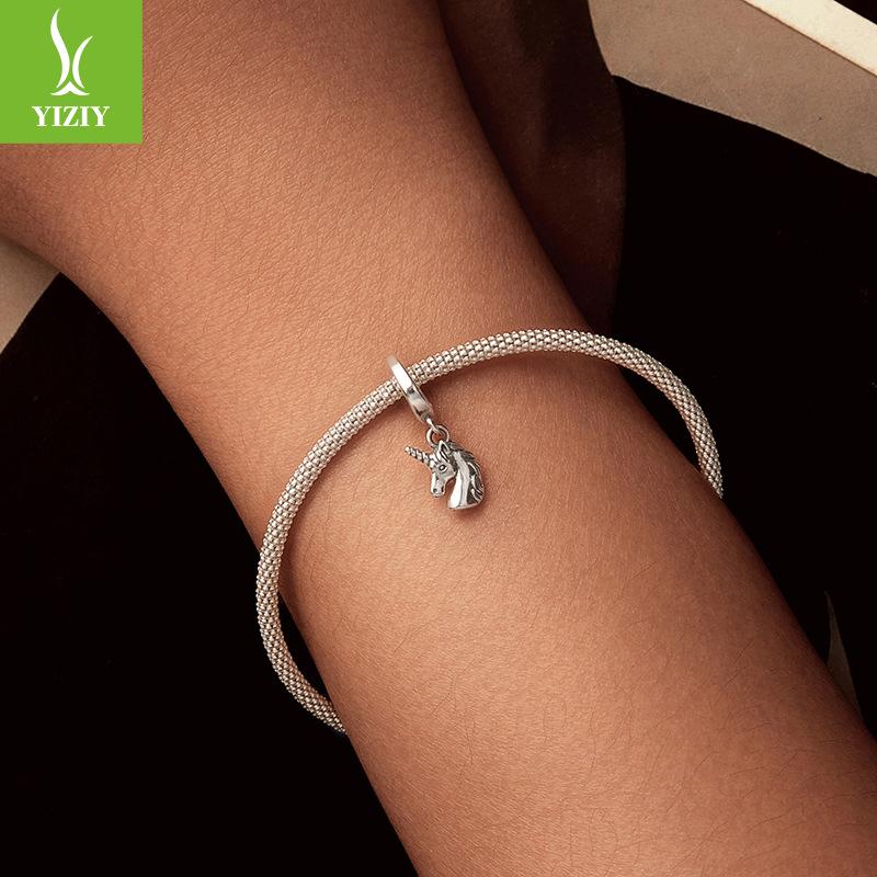 Opening And Closing Unicorn Pendant S925 Silver Beaded Direct Sales Diy Bracelet Bead Accessories