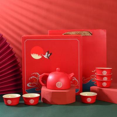 Chinese Wedding Red Teaware Set Ceramic Tea Set  Kung Fu Tea Porcelain Gaiwan Cup Creative Tea Ceremony