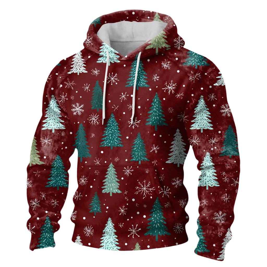 Men's Long-Sleeve Casual Flannel Hooded Sweatshirt