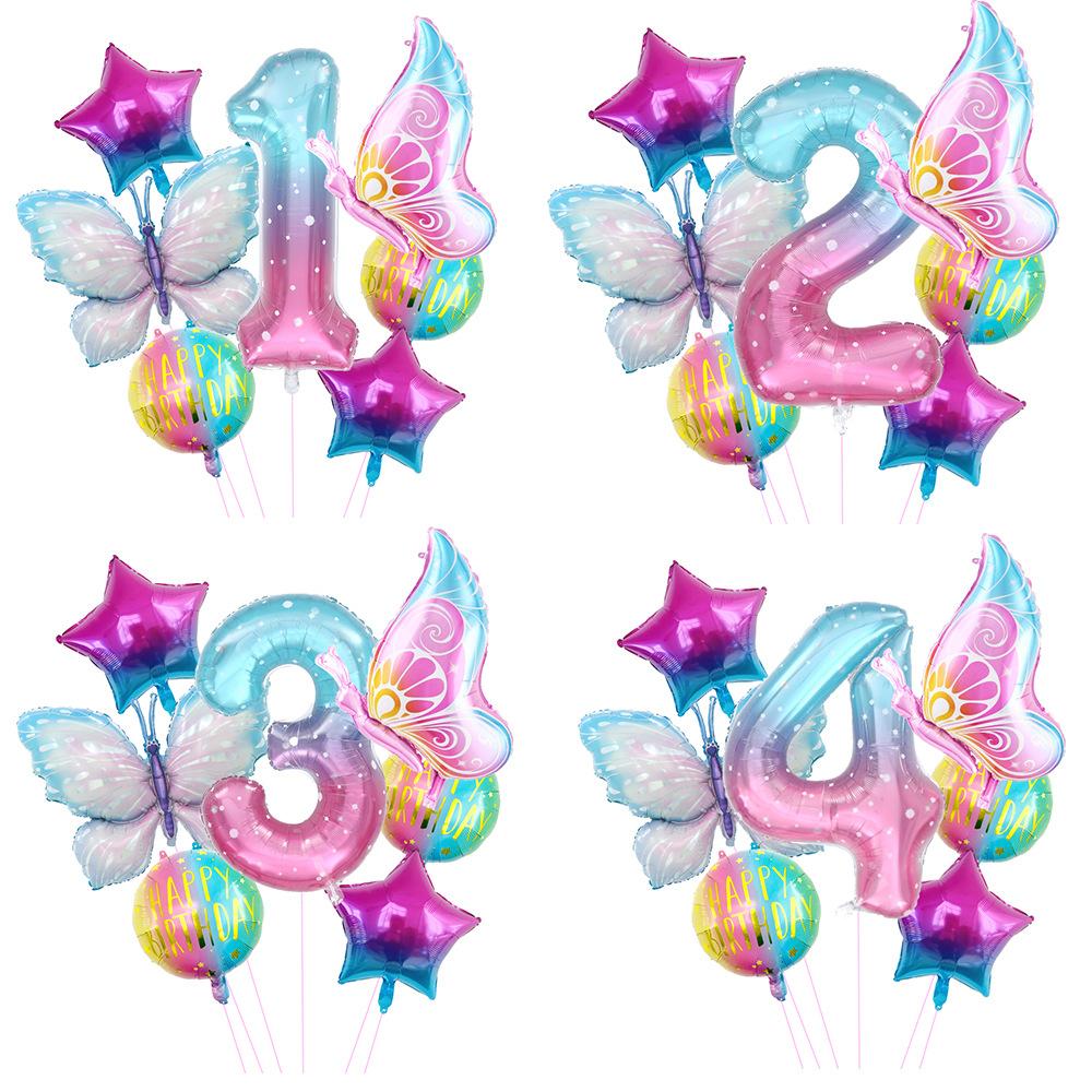 Butterfly Balloon Set 40 Inch Starry Sky Digital Gradual Change Side Flying Butterfly Balloon Baby Birthday Party Arrangement