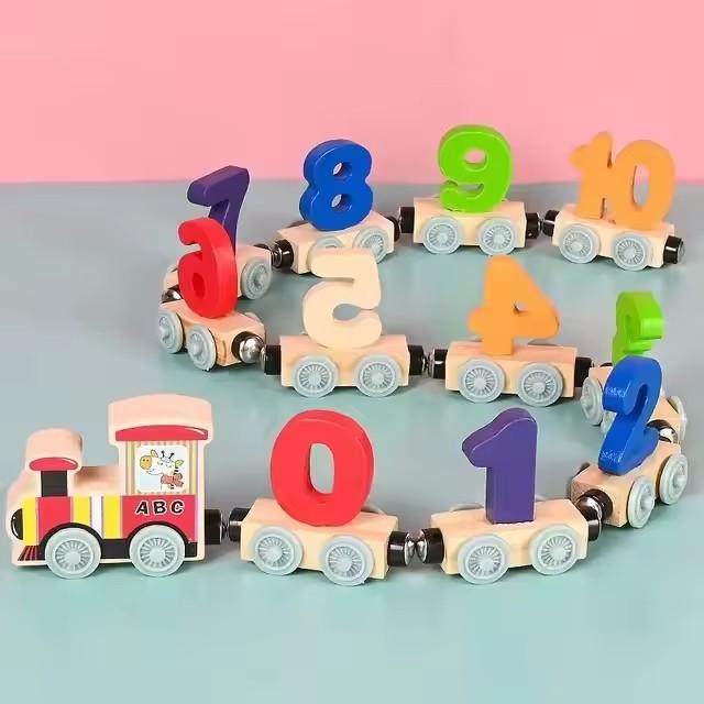 Magnetic Wooden Train Set 12Pcs Number Wooden Toy Learning Cars with Numbers Color Train for Kids Toddler 2-5 Montessori Toys
