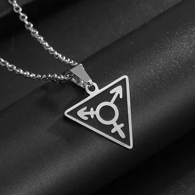 New Black Enamel Stainless Steel Neck Mysterious Male and Female Triangle Gay Symbol Pendant Ornament