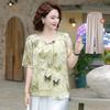 LangSha Mid-Aged Women's Summer Chiffon Blouse & Wide-Leg Pants Set