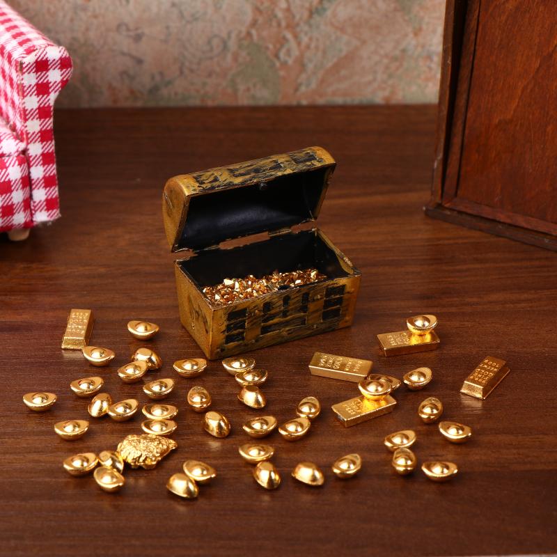 1:12 Casa de Muñecas Miniatura Cofre del Tesoro Pirata Lingote Barra de Oro Muebles Decoración Modelo para el Hogar Juguete Accesorios Casa de Muñecas
