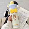 Cute Cat Thermal Water Bottle With Straw Bow Sticker Stainless Steel Thermos For Hot Cold Water Coffee Tea Thermal Cup 600ml