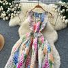 Robe sans manches à col rond imprimé style européen américain pour femmes, haut de gamme, niche, fête d'anniversaire, taille ajustée, bouffante, maxi