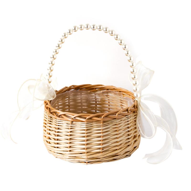 Hand-held Pearl Willow Flower Basket Rattan Souvenir Home Decoration Packaging Basket Flower Shop Flower Basket