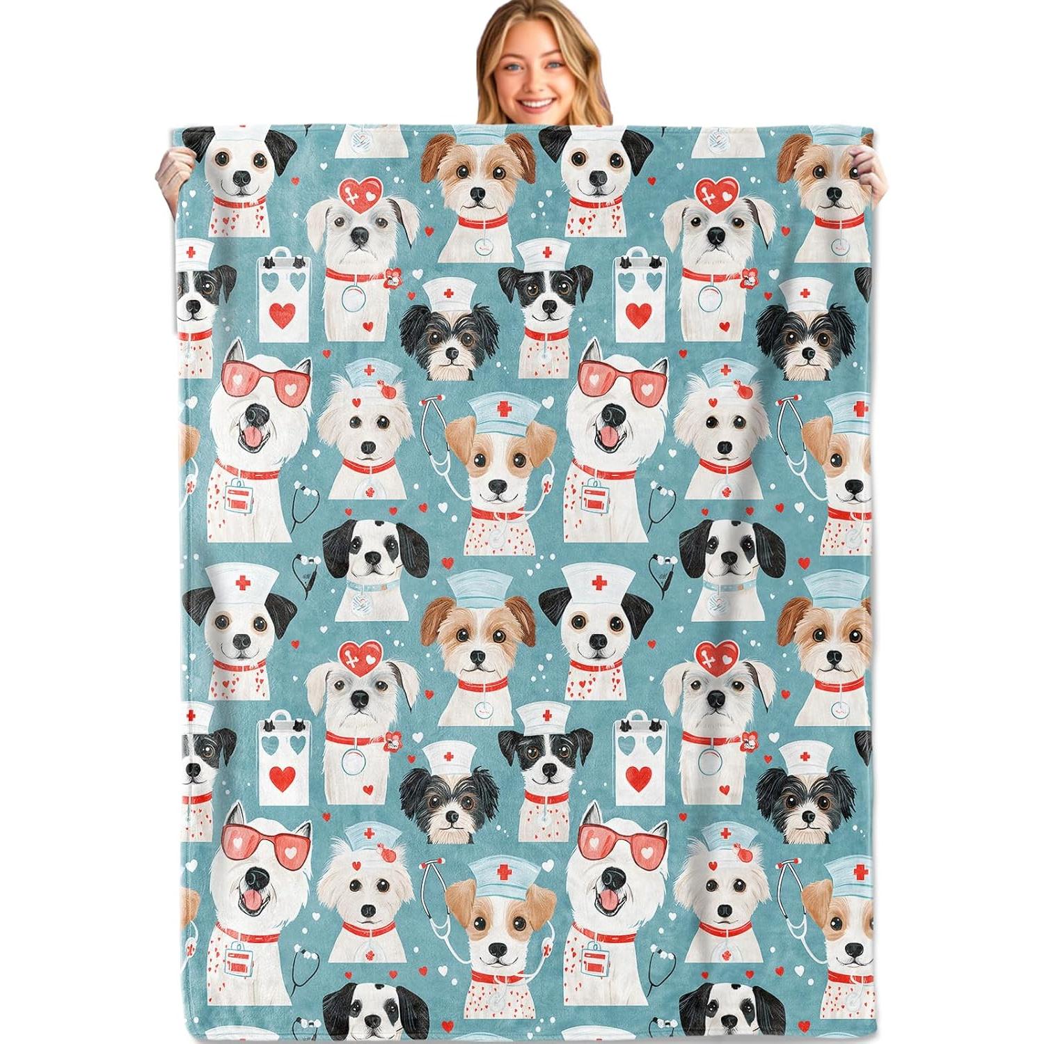 

Nurse Cartoon Dog Throw Blanket,Soft,Lightweight Flannel,Cute Puppy Blankets - Gifts for Kids Women Girls,for Couch Offi 75x90cm