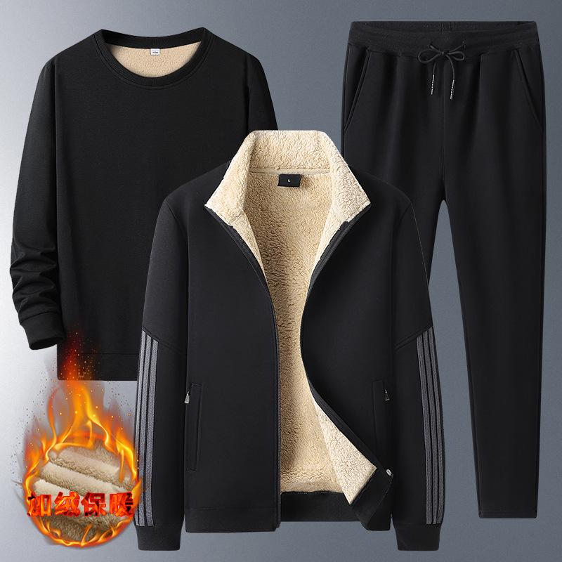 

Флисовый свитер из ягненка для среднего и пожилого возраста, осенне-зимний спортивный костюм для отдыха, комплект из трех предметов XXL