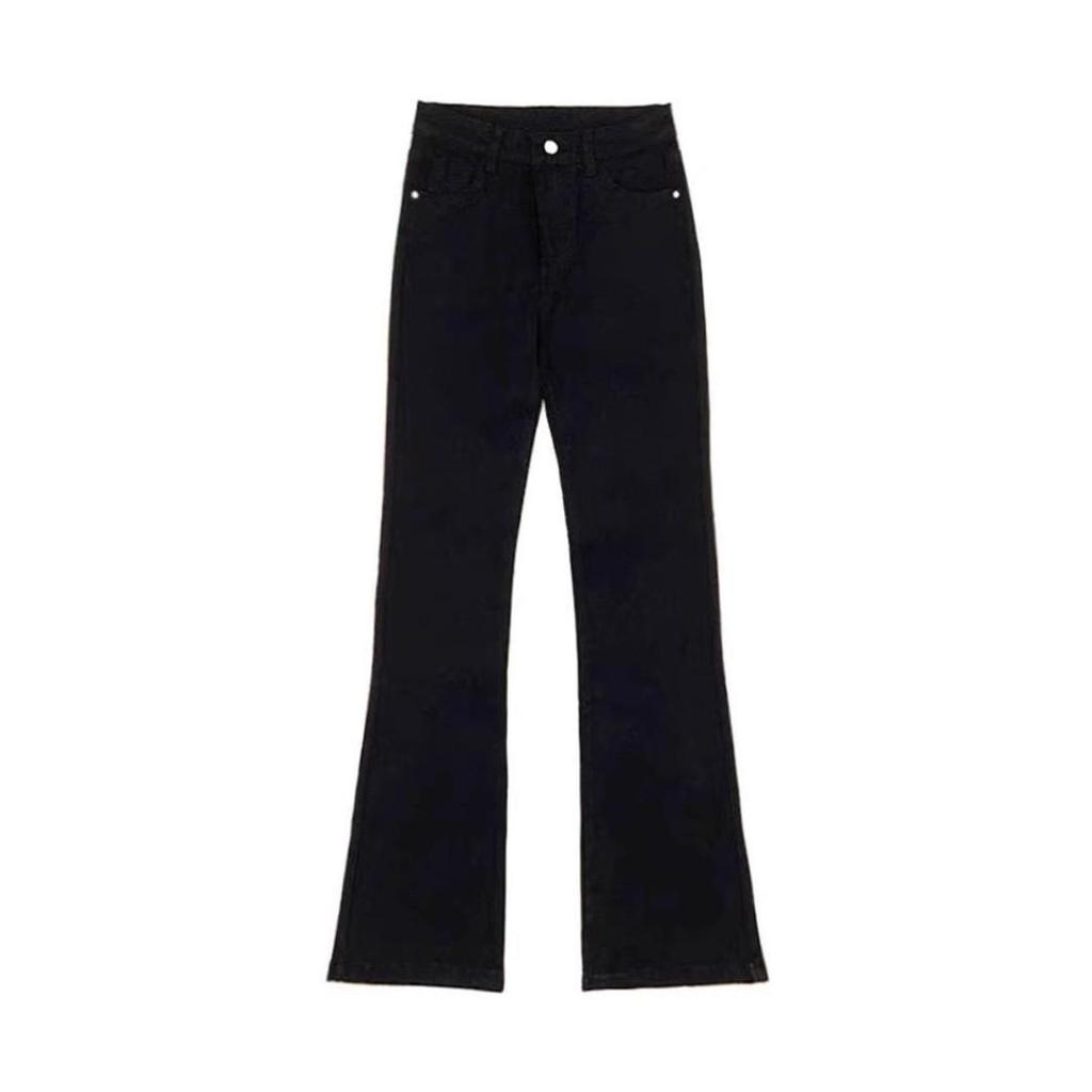 Women's Black High-Waisted Micro-Flare Jeans - Spring/Summer 2025, Slimming, Elastic, Straight Leg for Pear-Shaped Bodies