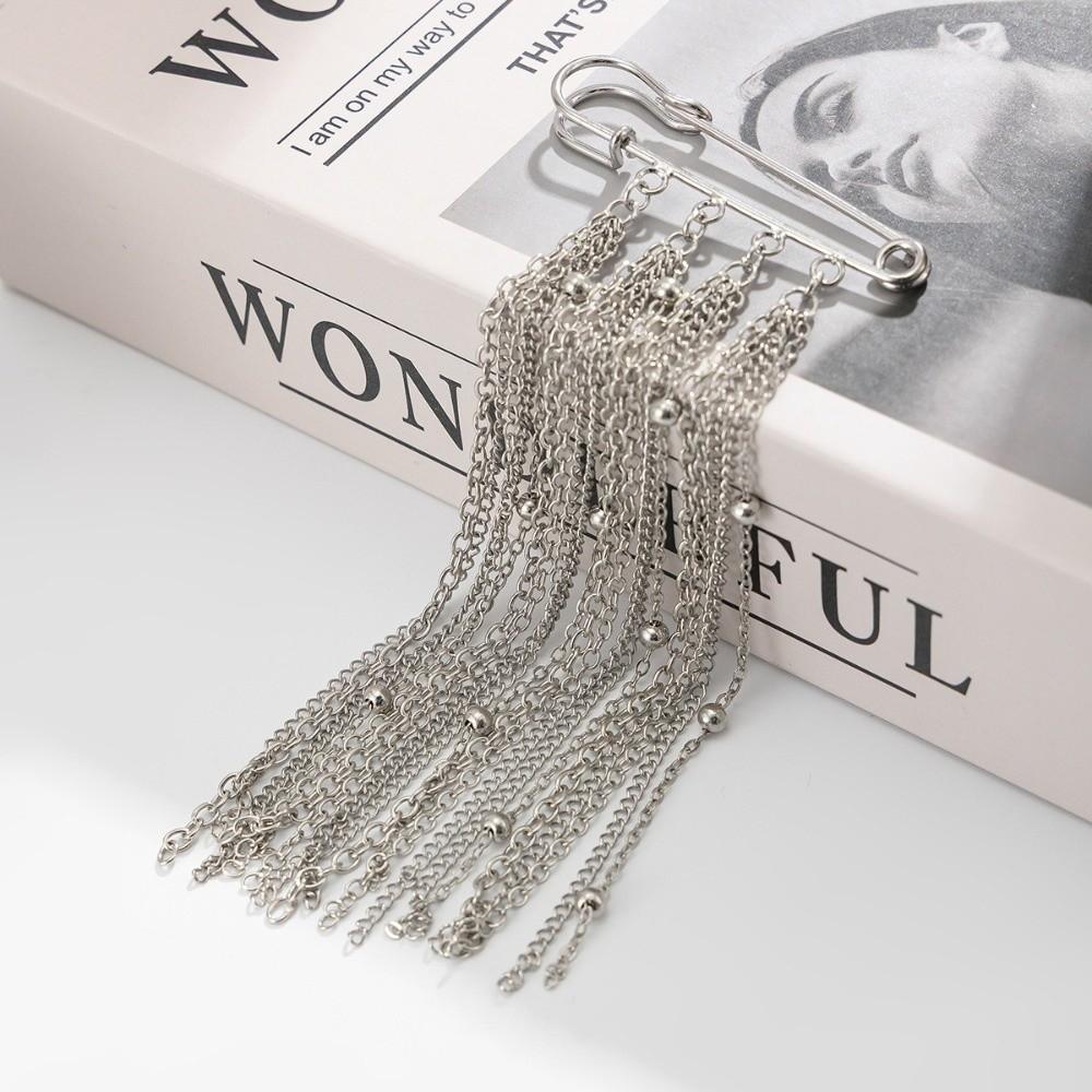 DIY Rice Bead Brooches for Women Exaggerated Women Beaded Pin Gifts Long Tassel Chain Brooche