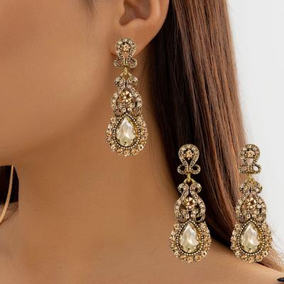 1 Pair Retro Shining Rhinestones Inlaid Drop Earrings Sparkling Chandelier Wedding Bridal Long Dangle Earrings Jewelry Gift