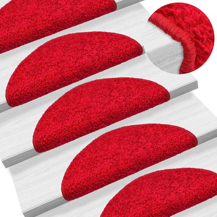 VidaXL Tapis d'escalier 15 pièces 56 x 17 x 3 cm Rouge Demi-rond 133899