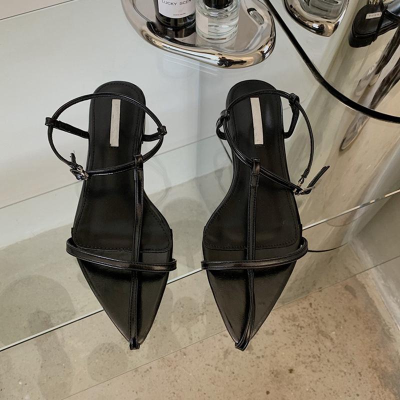 Fashion SUOJIALUN 2025 New Brand Women Sandal Fashion Narrow Band Flat Heel Ladies Gladiator Shoes Pointed Toe Ankle Buckle Zapatos Muje