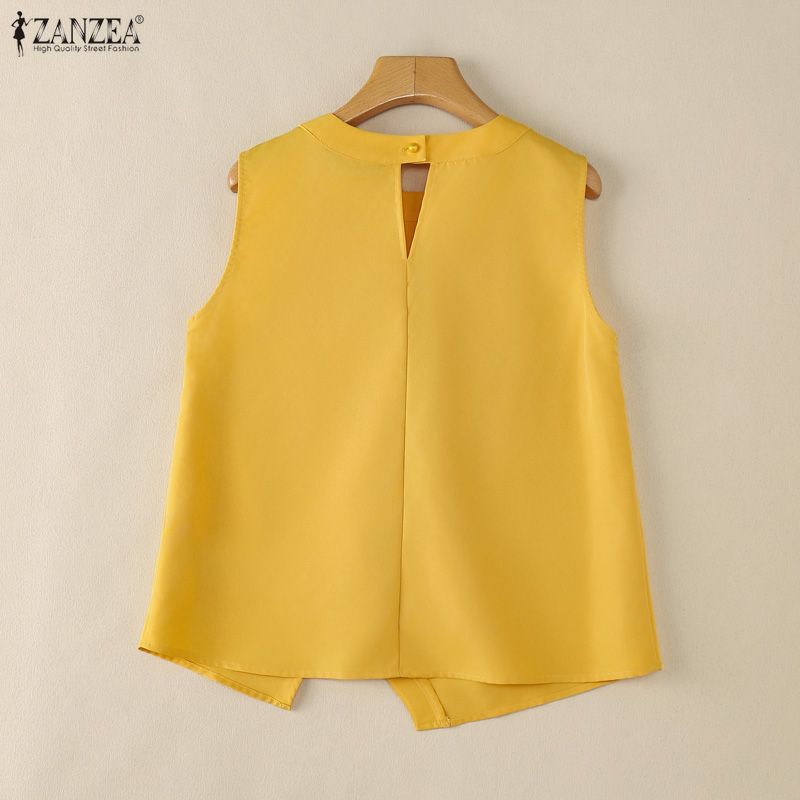 ZANZEA Camisetas sin mangas de verano para mujer con cuello redondo casual