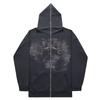 Zip Up Hoodie Gothic Streetwear Oversized Sweatshirt Men Women Y2K Style Casual Outerwear