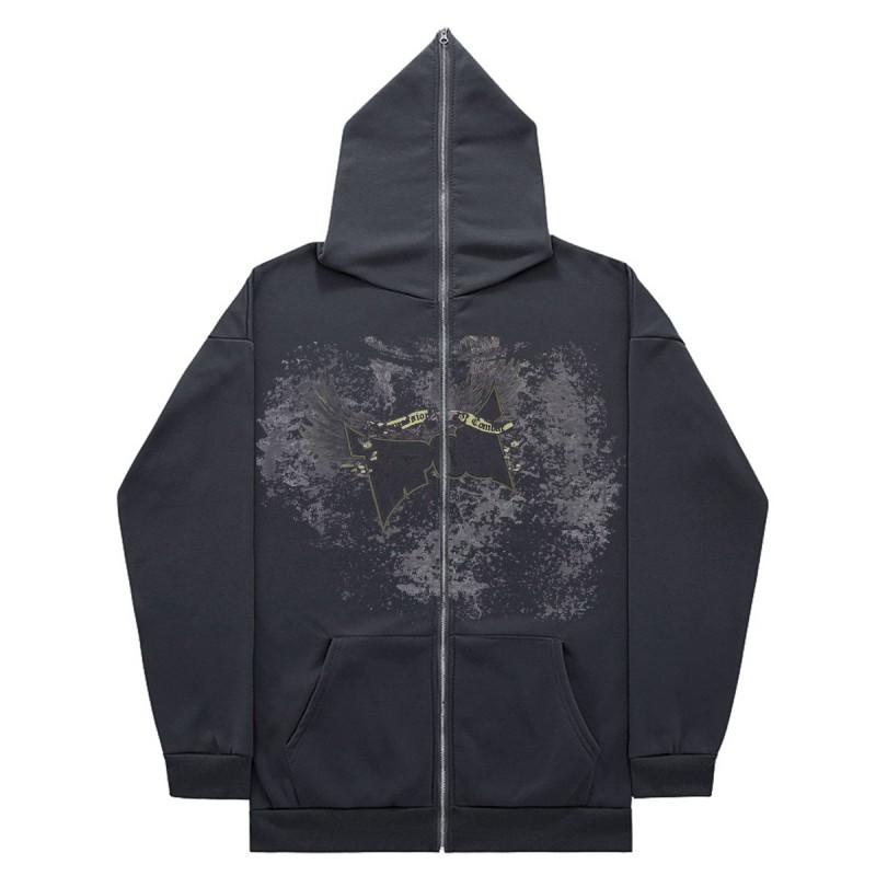 Zip Up Hoodie Gothic Streetwear Oversized Sweatshirt Men Women Y2K Style Casual Outerwear