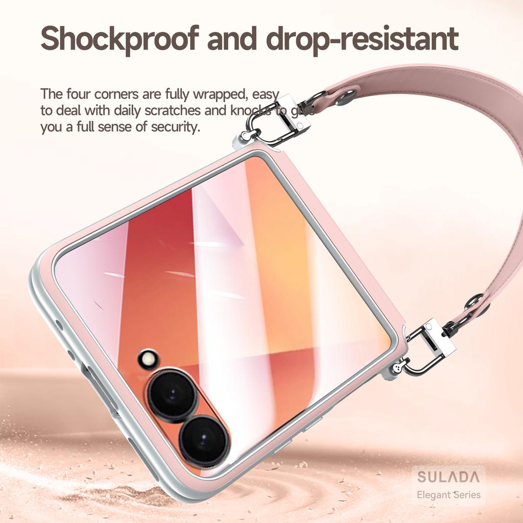 SULADA For Samsung Galaxy Z Flip7 5G Case with Strap Leather Back Phone Cover Hinge Protection