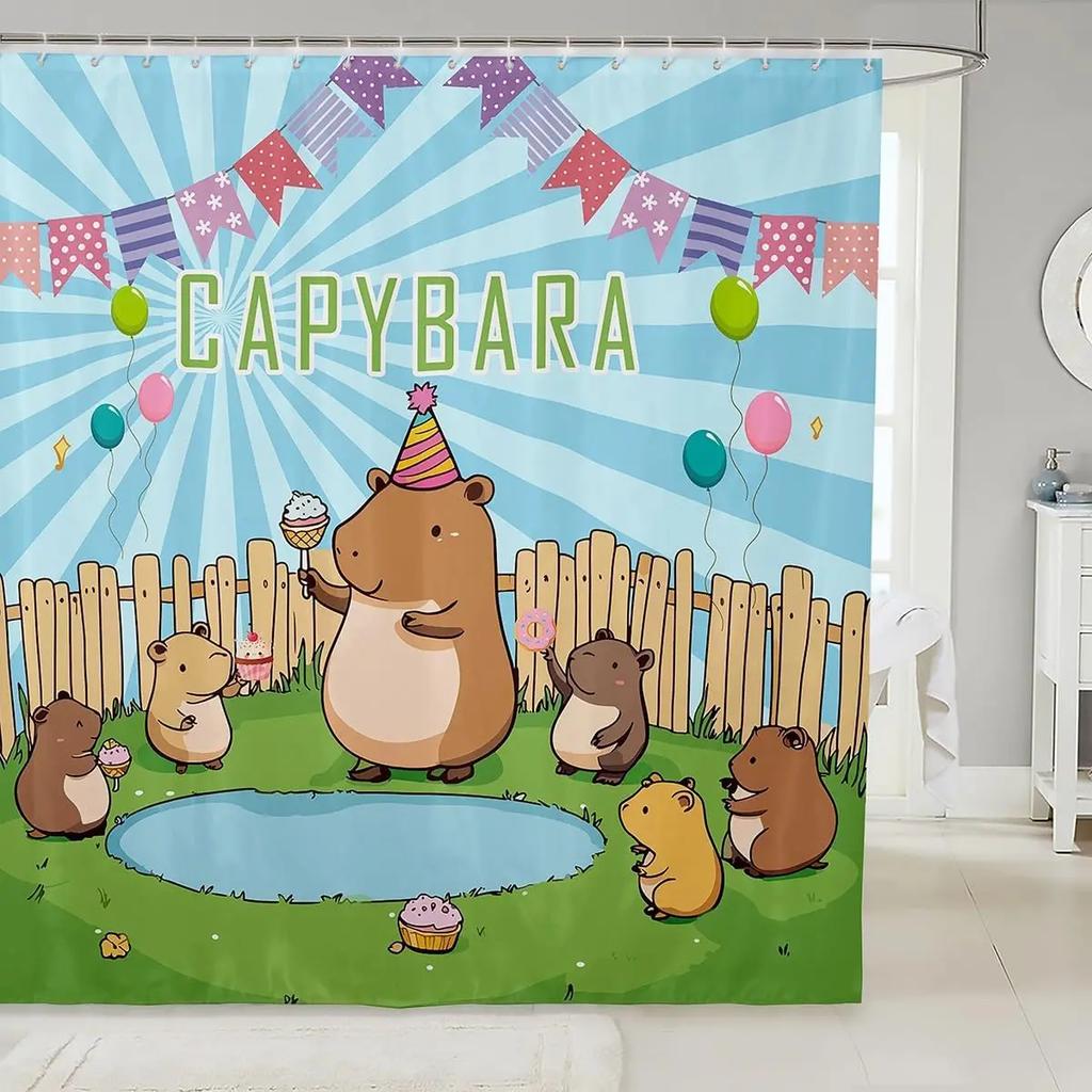 Lustiger Capybara Duschvorhang Wasserdicht Polyesterstoff Schöne Natur Tierwelt Badezimmervorhang Japanischer Stil Badezimmer Dekor