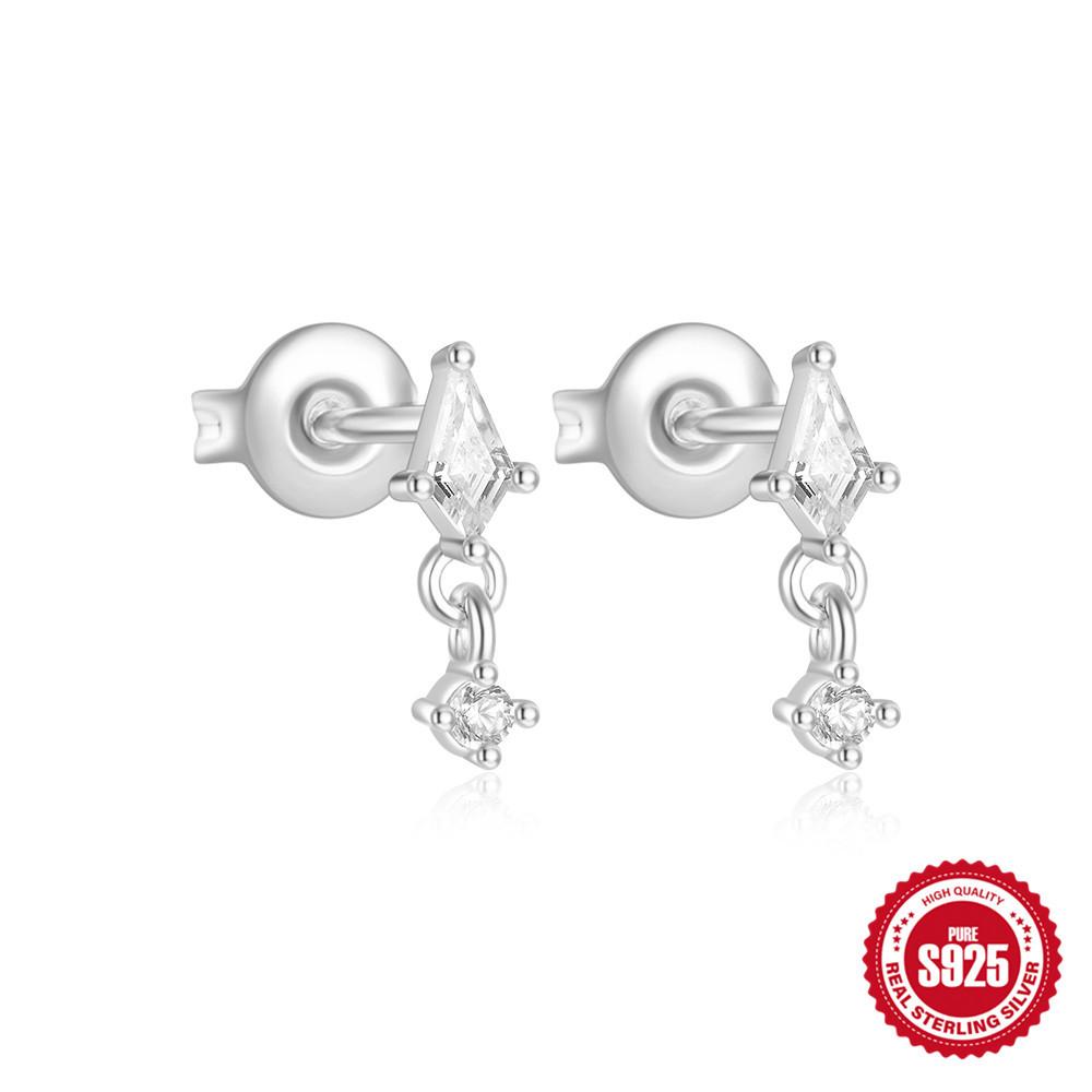 Серьги-гвоздики с асимметричным крестом и октаграммой из серебряного цветного циркония S925, высококачественные серьги-гвоздики из стерлингового серебра для женщин 925 Silver
