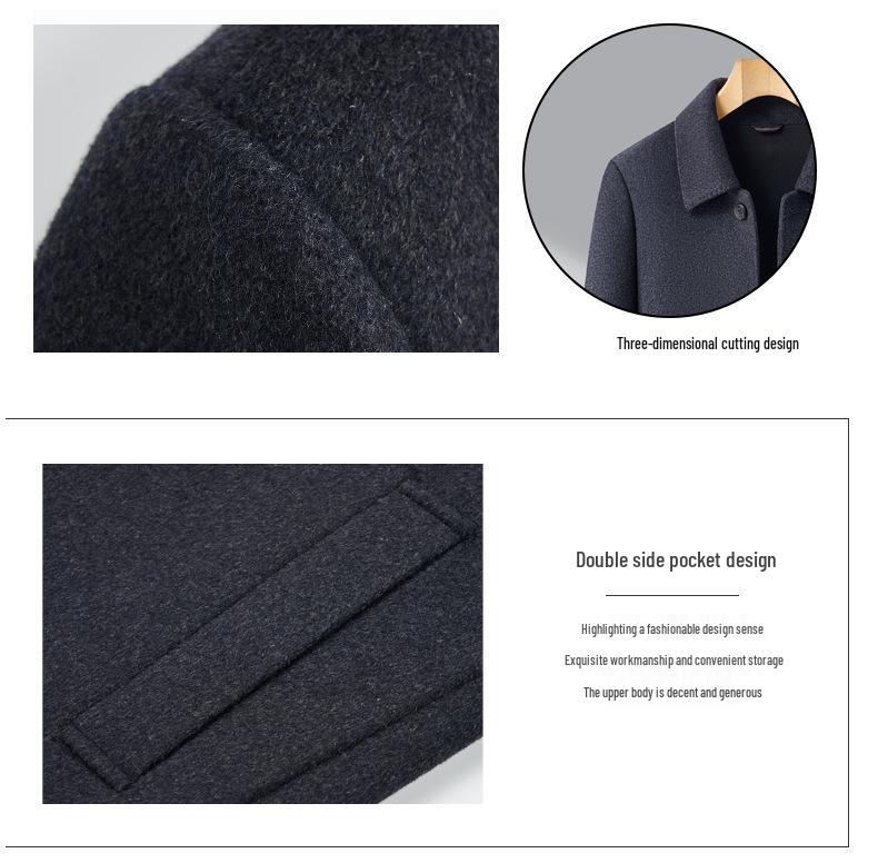 Brand Men's Double-Faced Wool Overcoat - Autumn/Winter 2025, No-Iron Lapel, Business Casual for Middle-Aged Dads