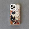 Painted Plum Blossom Flower Cat Clear Phone Case For iPhone 11 12 13 Pro Max 14 15 Pro Max Plus XS XR X Transparent Back Cover