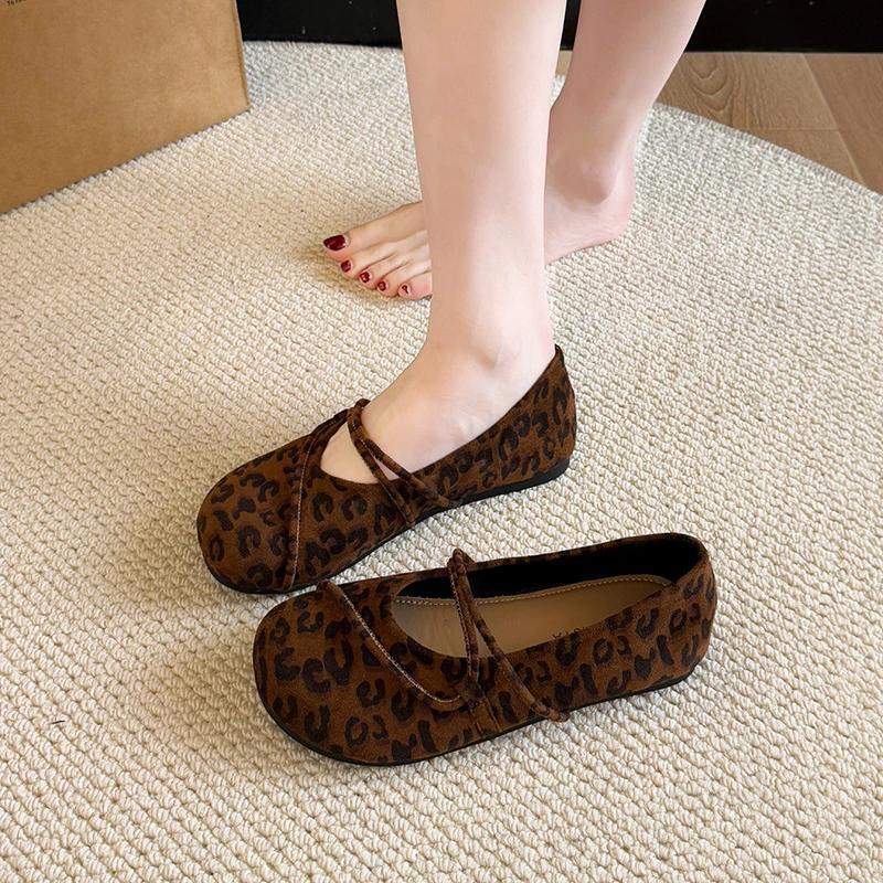 2025 Women's Leopard  Mary Jane Women's Flats Round Toe Slip-On Sweet Summer Casual Comfortable Shoes Ladies Fashion Size 35-40