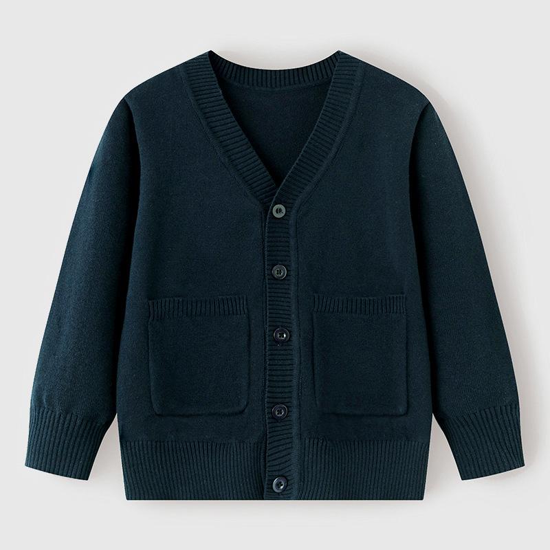 Kinder V-Ausschnitt Strickjacke, Eltern-Kind-Matching, Mittel/Groß, Frühling/Herbst, Dünner Pullover im Schuluniform-Stil.
