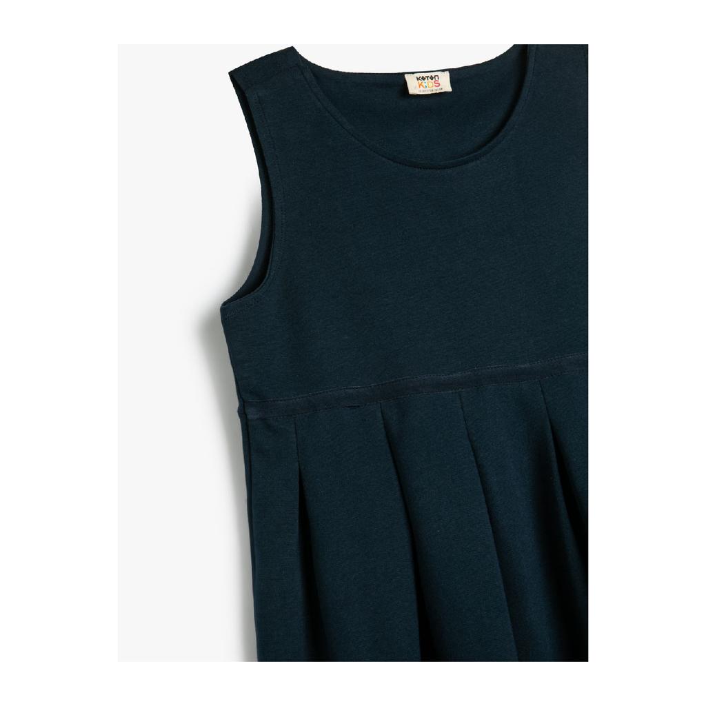 School Dress Pleated Sleeveless Round Neck Cotton
