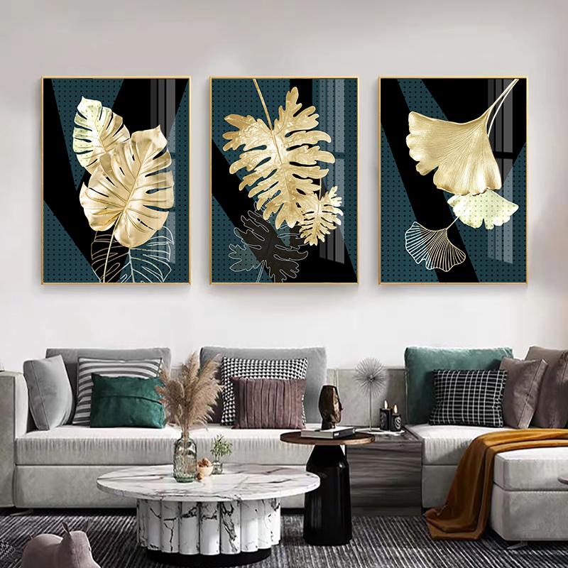 Golden Green Plant Leaf Canvas Poster Ginkgo Wall Art Painting Nordic Posters and Prints Wall Pictures for Living Room Decor