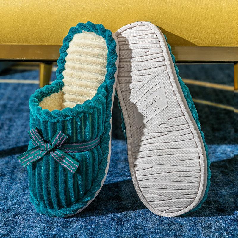 Bow Cotton Slippers Women and Men Winter Couples Home Non-slip Fluffy Warm Floor Mop Corduroy Slippers Batch
