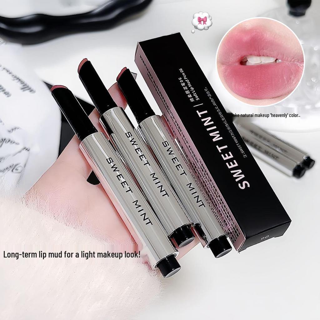 Sweet Mint Velvet Matte Lip Mud Stick: Soft Cotton Formula, Long-Lasting, Fade-Resistant, Autumn/Winter Bare Face Whitening Lipstick.