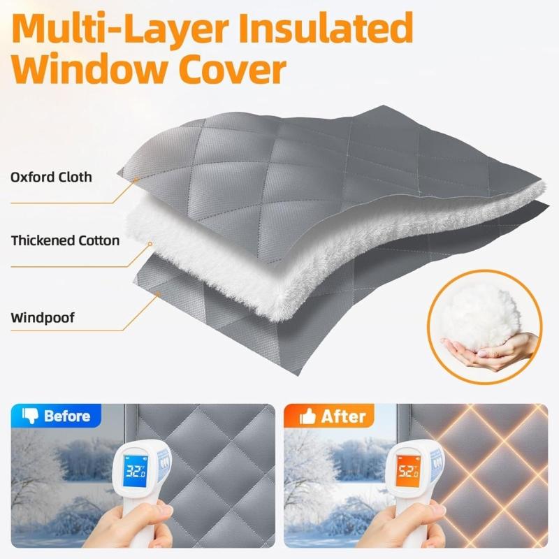 Window Insulation Kits for Winter Thermal Insulated Window Cover Insulated Curtain for Winter Window Blankets in Bedroom