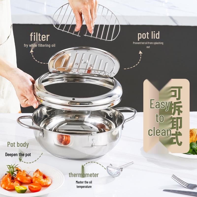 Japanese Stainless Steel Multi-Functional Tempura Frying Pot with Controllable Temperature & Double Handles