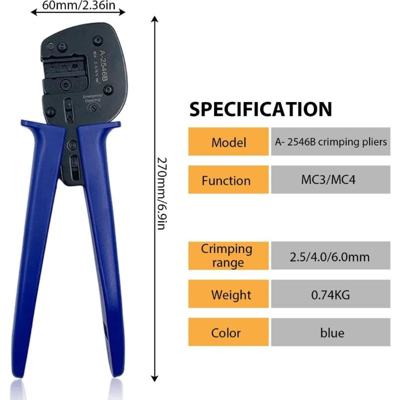 Solar Connector Crimping Tool with Ergonomic Handle Solar Crimper for Full Crimp on Cable Size 2.5/4.0/6.0mm²