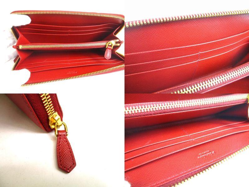 Authentic PRADA Red Saffiano Leather Ribbon Motif Round Zip Long Wallet #a334  Refurbished
