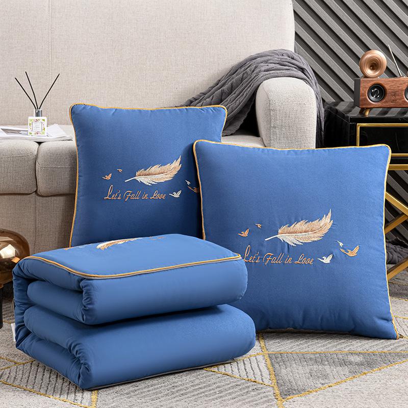 Dual-Use Embroidered Pillow Blanket: Office Nap & Car Cushion Combo
