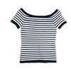Women's Striped One-Shoulder Short-Sleeve Knit Top - Sexy Backless Ice Silk T-Shirt