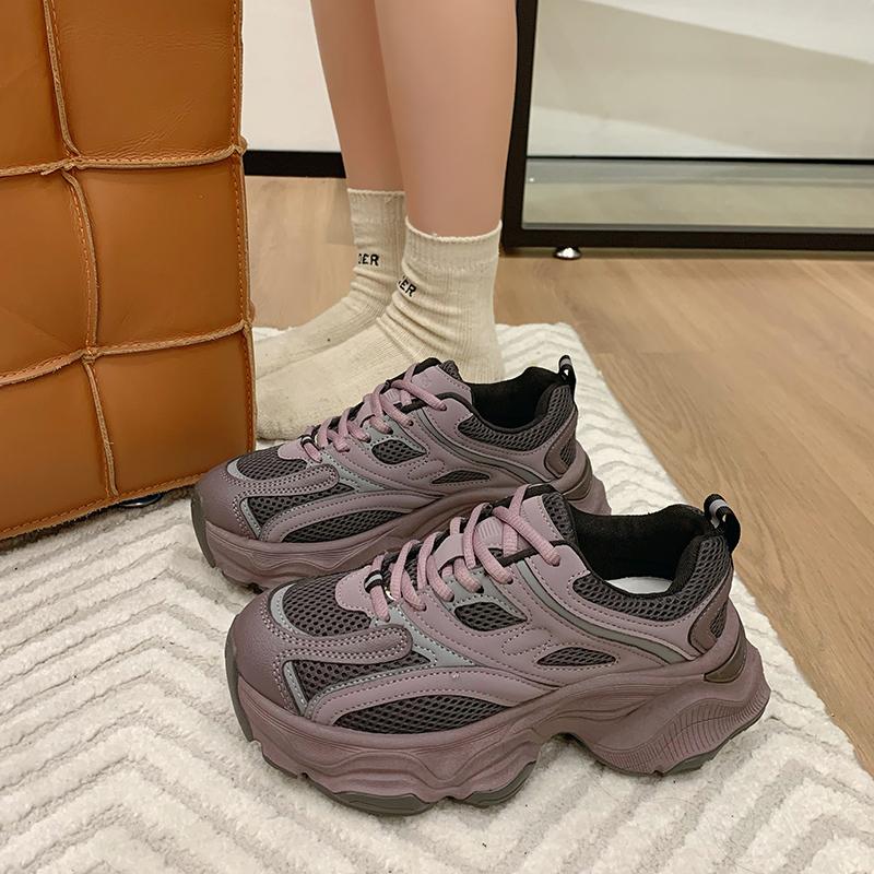 fashion Autumn Casual Breathable Mesh Shoes for Woman Platform Lace-Up 2024 High Quality Wear Resistant Women's Vulcanized Shoes