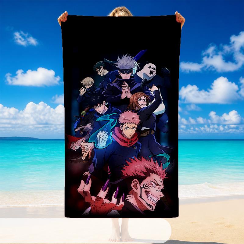 Quick Dry Beach Towel Jujutsu Kaisen Pattern, Lightweight Absorbent Towel for Pool Beach Vacation Use