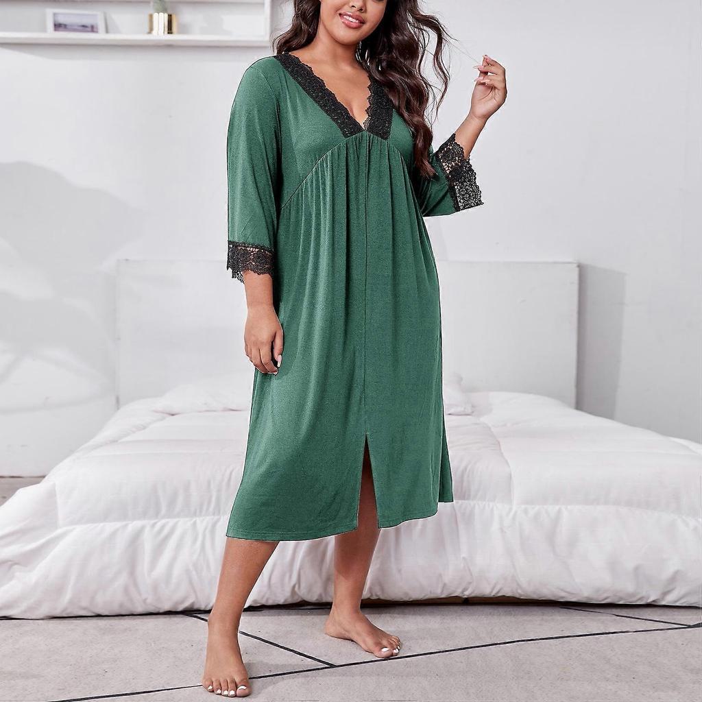 Autunno e inverno Camicia da notte di grandi dimensioni Pigiama da casa da donna Pigiama a maniche lunghe con scollo a V Camicie da notte larghe per la casa