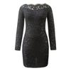 Women's Off Shoulder Sequin Bodycon Mini Dress – Lace Trim Long Sleeve Party Dress