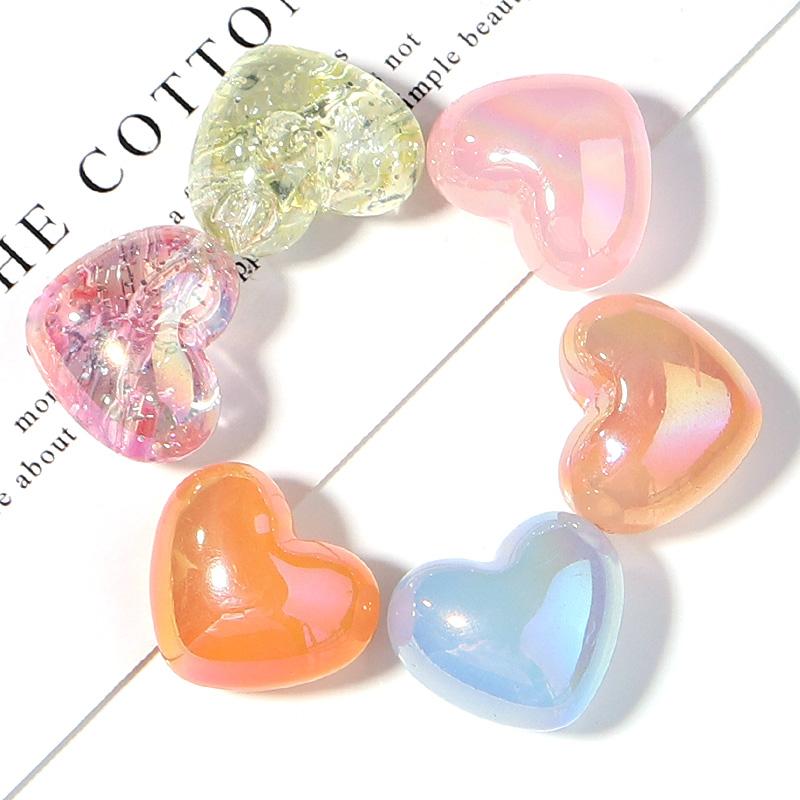 10Pcs/Lot 24×20mm Acrylic Beads For Jewelry Production Colored Heart Shape Hole Size 3.8mm Beads Diy Handmade Charm Headrope