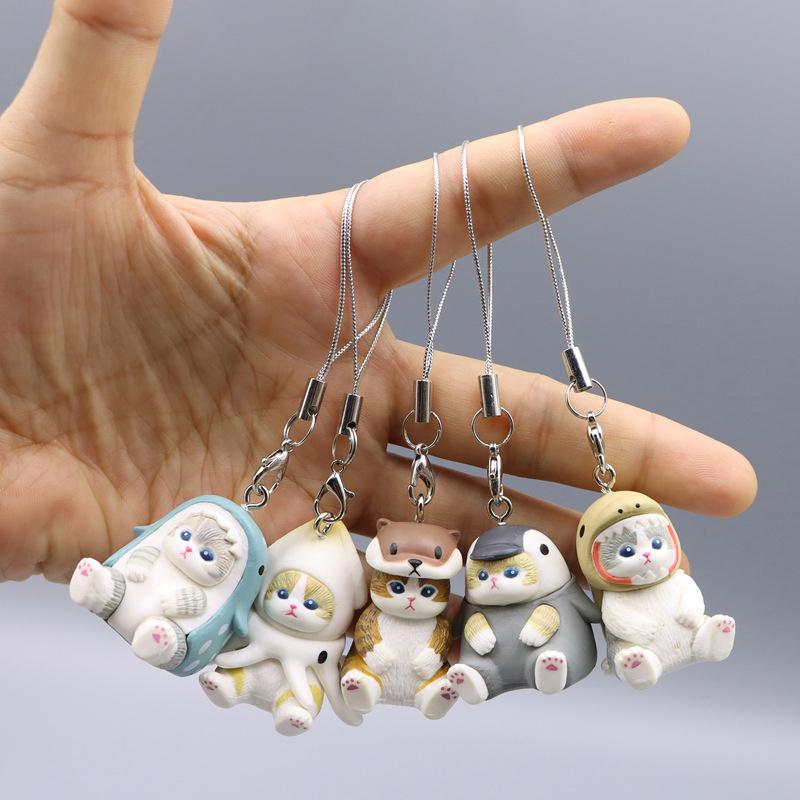 Aquarium Lucky Cat Key Chain Mobile Phone Chain Charm Pendant Bag Hanging Doll Decoration Women Girls Cute Accessories